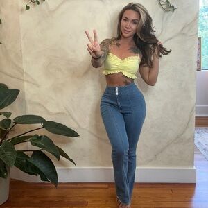 Yellow Ruffle Crop Top and Blue Jeans
